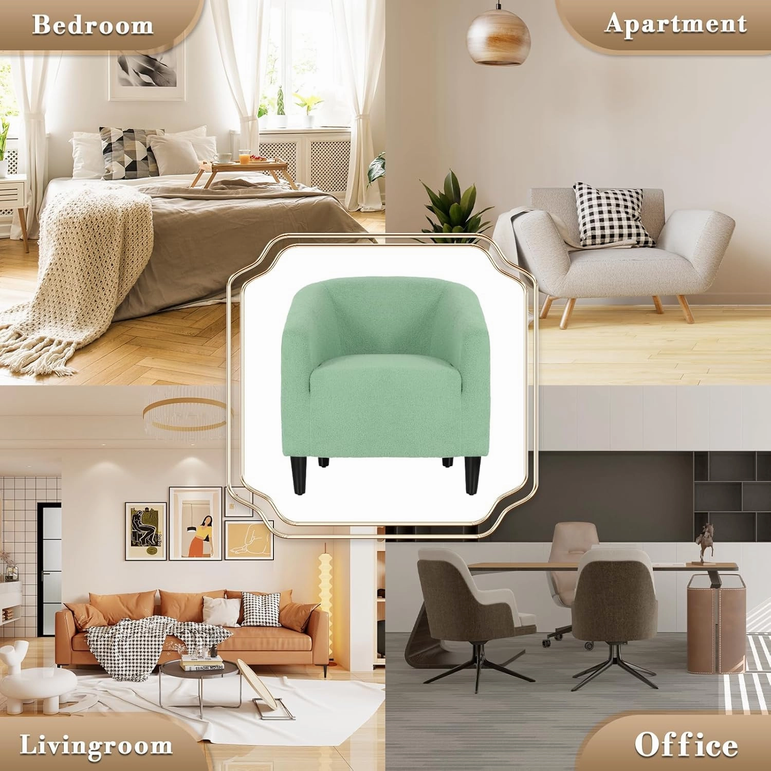 Athena Collection Accent Barrel Chair for Living Room, Soft Comfort Armchair for Bedroom, Modern Single Sofa Chair Comfy Chair for Reading Rest, Green