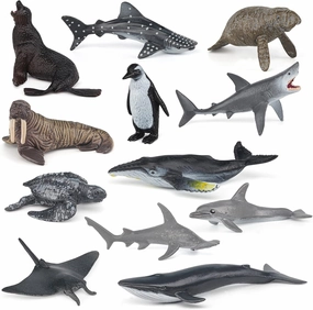 Atralo Service Ocean Sea Animal Model Figures Playsets 12 PCS Realistic Mini Sea Animal Figure Toys Blue Shark Walrus Sea Lions Desktop Decoration Collection Party Favors Toys for Kids