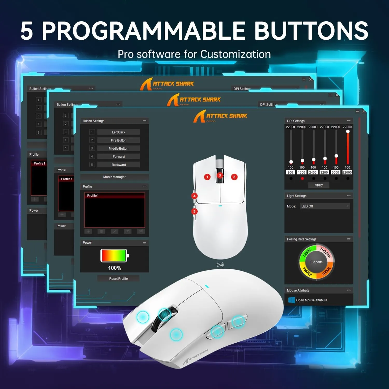 ATTACK SHARK X11 Lightweight Wireless Gaming Mouse with RGB Charging Dock,Tri-Mode-2.4G/USB-C Wired/BT,22K DPI,PAW3311 Optical Sensor,HUYU Switch, 5 programmable Buttons for PC/Mac(White)