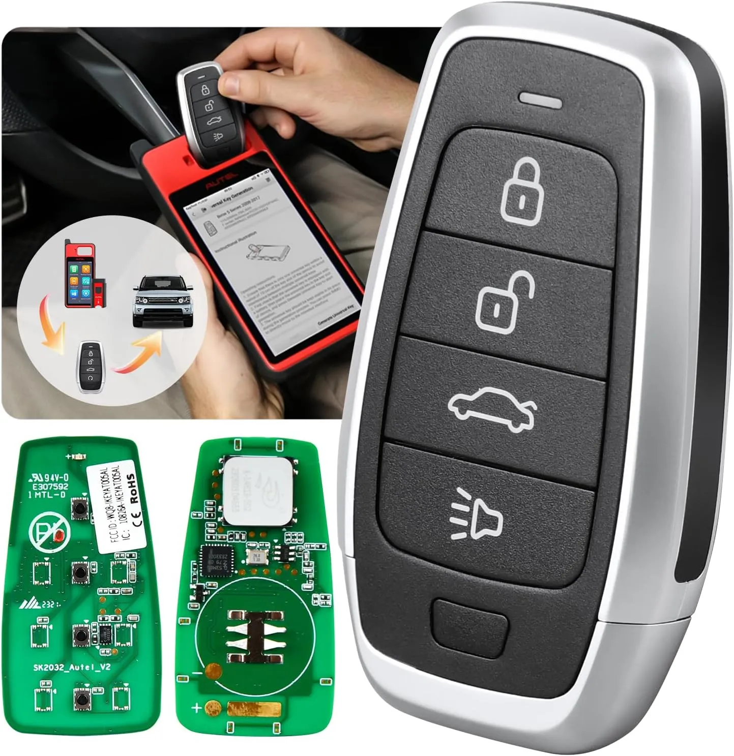 Autel Original Blank Key, IKEYAT004CL, 2025 Programmable Universal Blank Key Replacement, 4-Button OE-Quality for 700  Vehicles, OBD Learning, Dual-Band, 130FT Remote, Work w/ KM100 Scan Tool