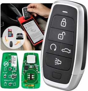 Autel MaxiIM Blank Key, IKEYAT005BL, Programmable Universal Remote Fob Replacement, 5-Button, OE-Quality, OBD Learning for 700  Cars, Dual-Band, 130FT Remote, Multi-frequency, Work w/ KM100 Scan Tool