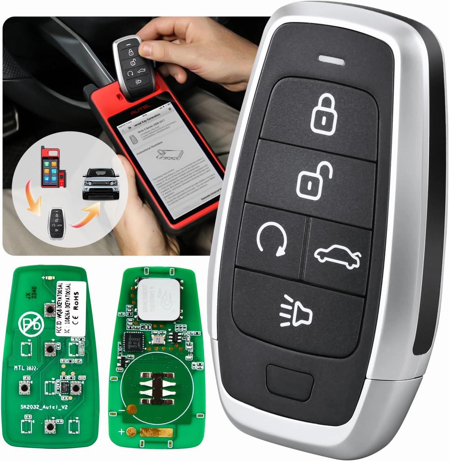 Autel MaxiIM Blank Key, IKEYAT005BL, Programmable Universal Remote Fob Replacement, 5-Button, OE-Quality, OBD Learning for 700  Cars, Dual-Band, 130FT Remote, Multi-frequency, Work w/ KM100 Scan Tool