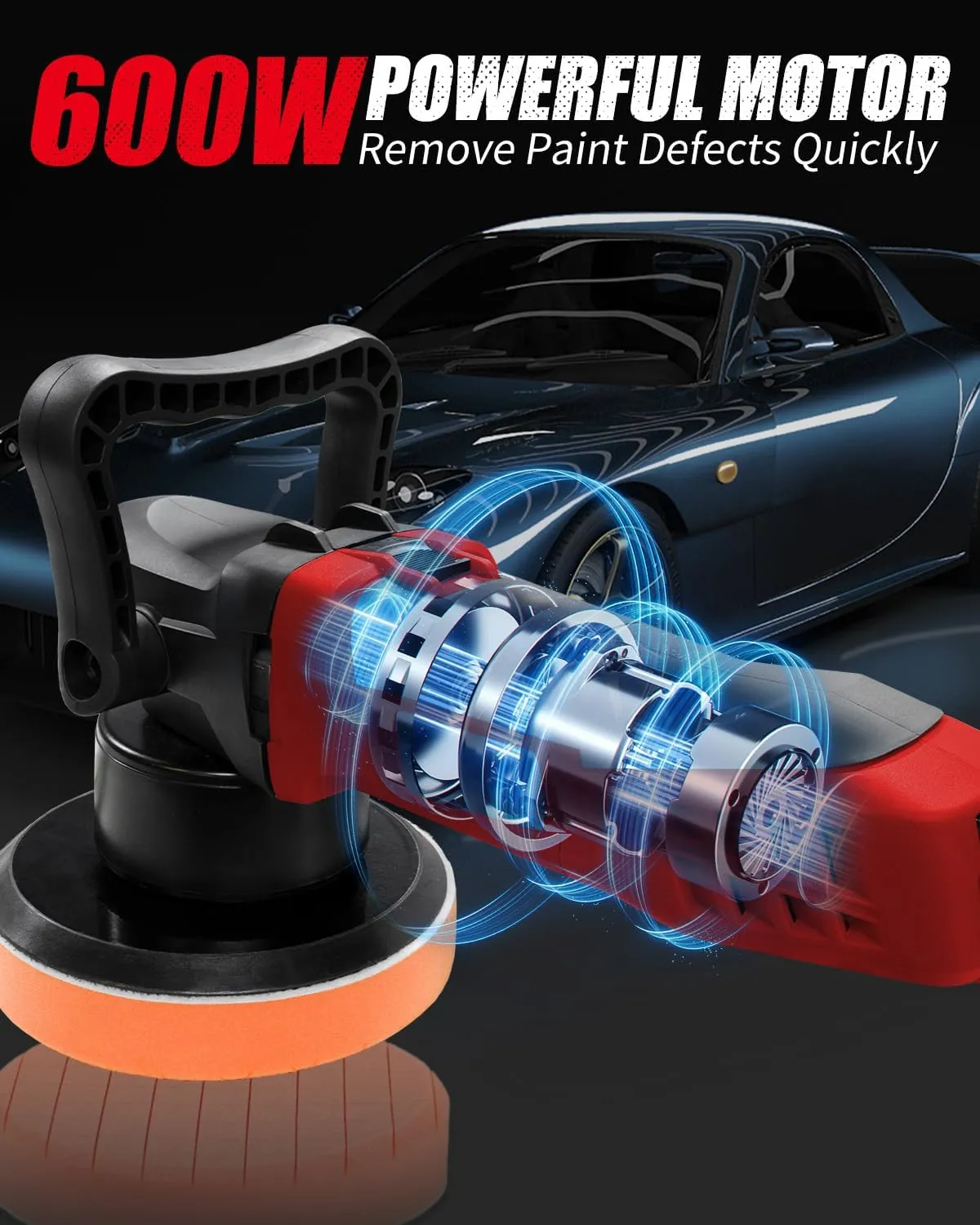 Avid Power Buffer Polisher, 6-inch Dual Action/DA Polisher for Car Detailing, Random Orbital Car Buffer Polisher Waxer Kit with Variable Speed & 3 Polishing Pads-Dark Red
