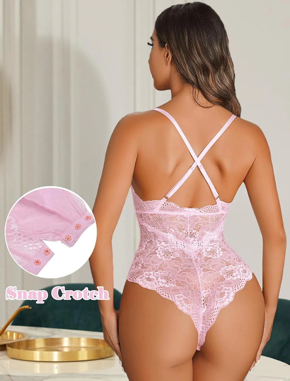 Avidlove Women Snap Crotch Lingerie Sexy Lace Bodysuit Deep V Teddy One Piece Lace Babydoll