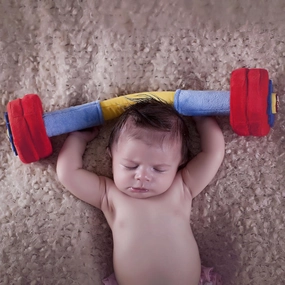 Baby Barbell Plush with Rattle & Sensory Sounds - Safe, Soft & Durable Workout, Exercise and Weightlifting Pretend Play Toys for Toddlers, Newborns, Infants and Babies Ages 0 