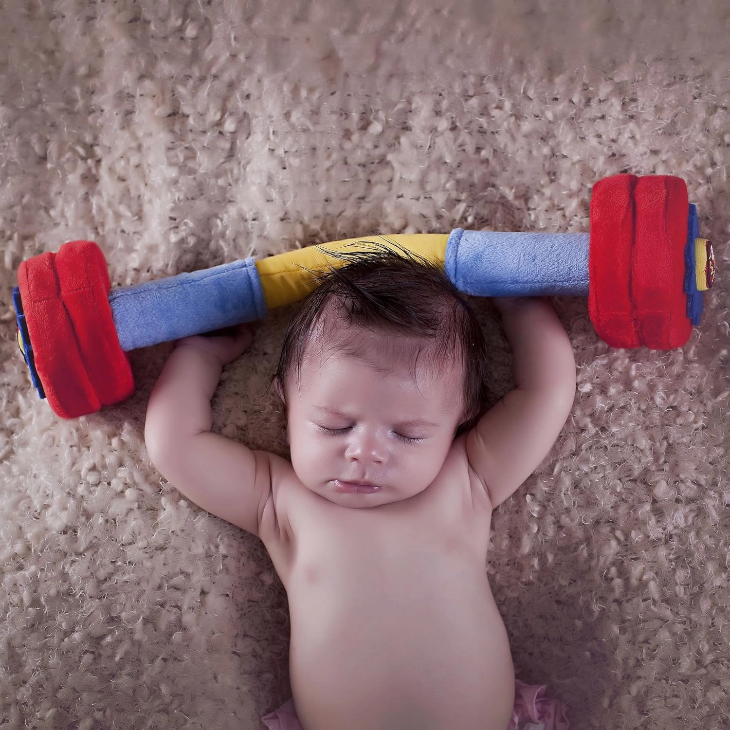 Baby Barbell Plush with Rattle & Sensory Sounds - Safe, Soft & Durable Workout, Exercise and Weightlifting Pretend Play Toys for Toddlers, Newborns, Infants and Babies Ages 0 