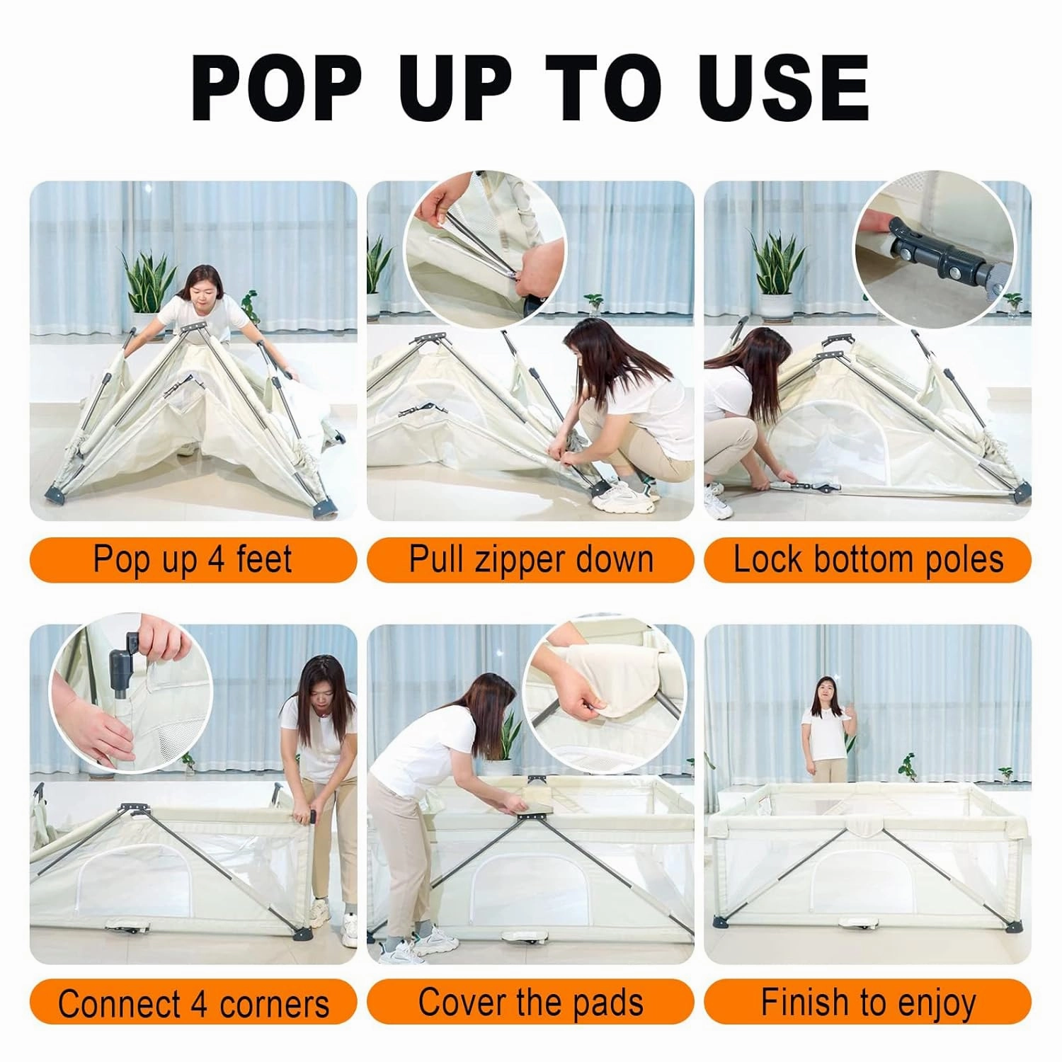 Baby Playpen Foldable, Large Play Yard,Playpen for Babies and Toddlers, Play Pens for Babies and Toddlers with Gate, Indoor & Outdoor Portable Play Pen