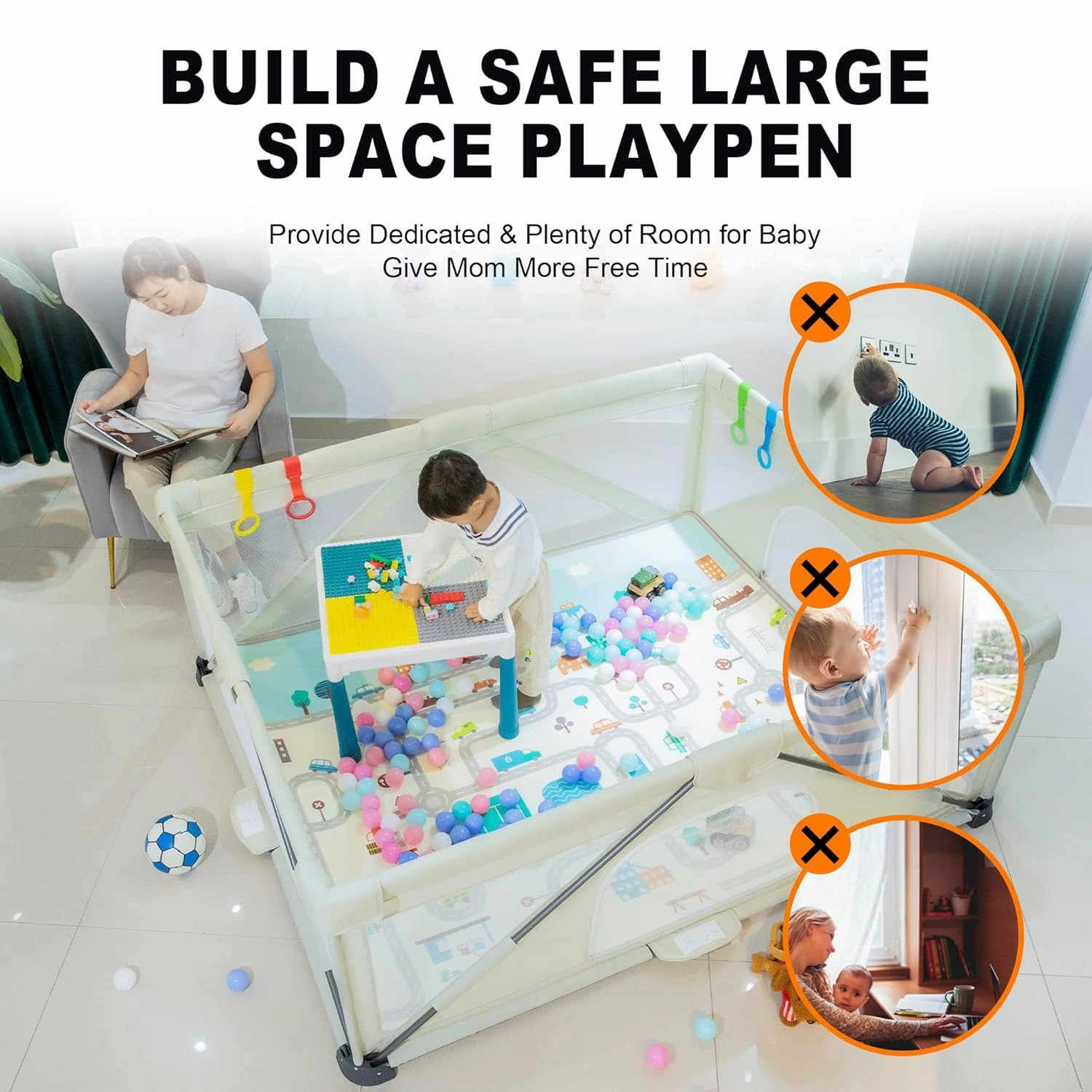 Baby Playpen Foldable, Large Play Yard,Playpen for Babies and Toddlers, Play Pens for Babies and Toddlers with Gate, Indoor & Outdoor Portable Play Pen