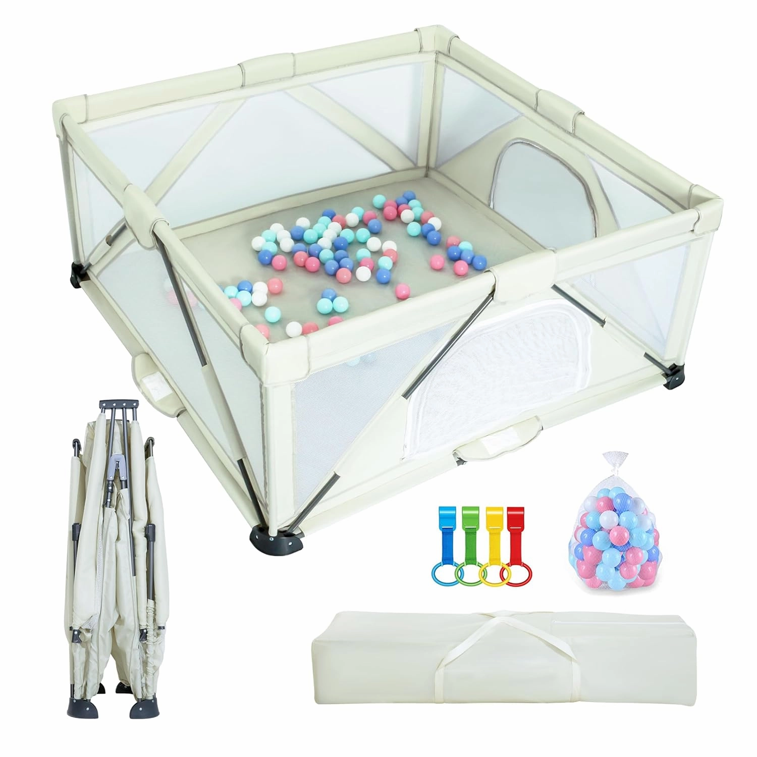 Baby Playpen Foldable, Large Play Yard,Playpen for Babies and Toddlers, Play Pens for Babies and Toddlers with Gate, Indoor & Outdoor Portable Play Pen