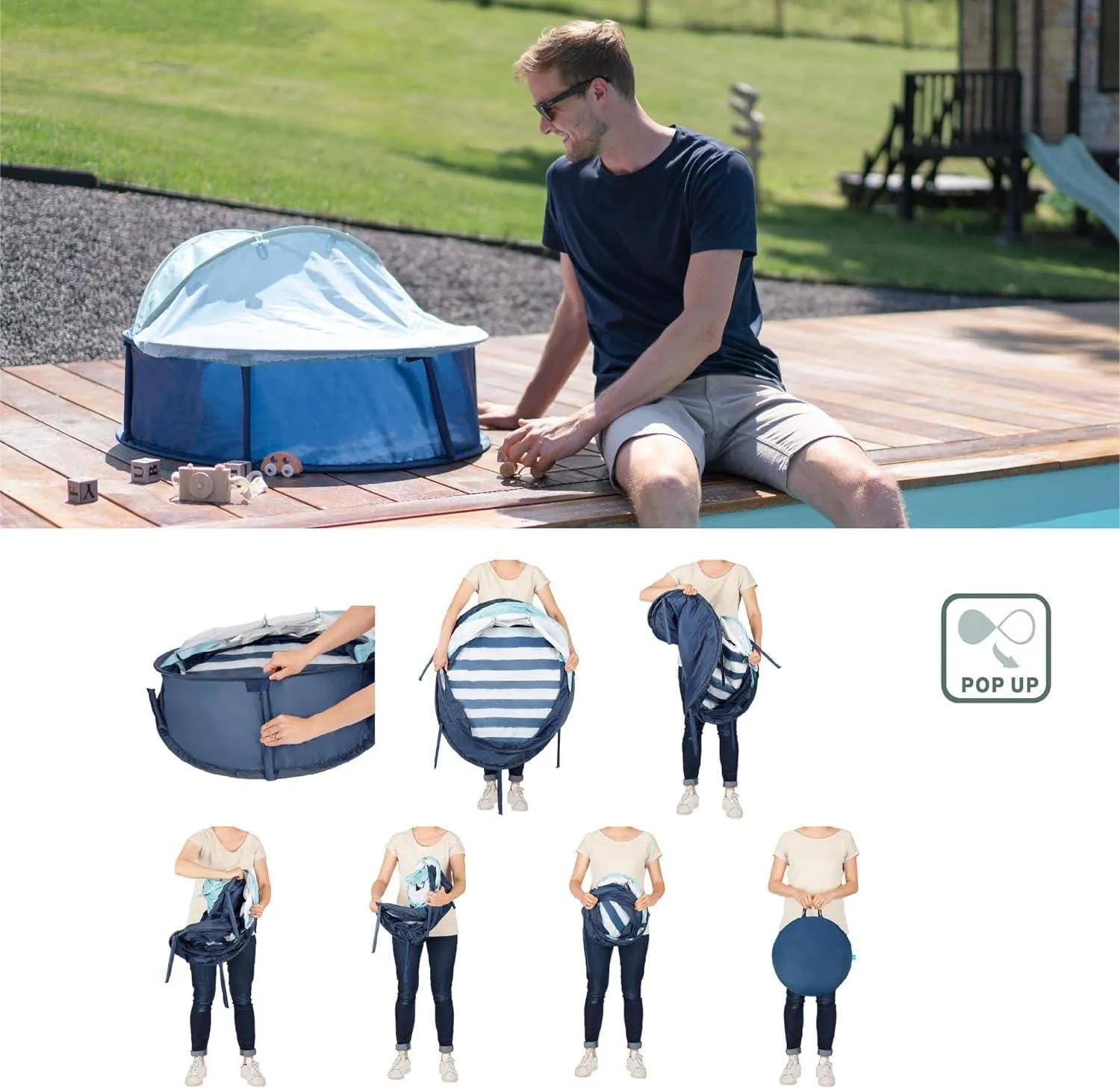 Babymoov Babyni Playpen, Activity Gym & Napper with Pop-Up System and UPF 50  Protection - Navy