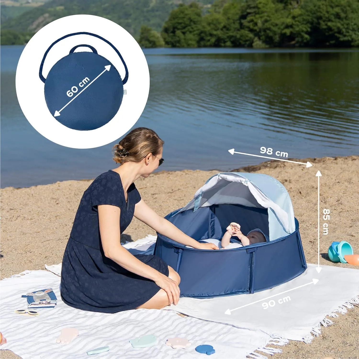 Babymoov Babyni Playpen, Activity Gym & Napper with Pop-Up System and UPF 50  Protection - Navy