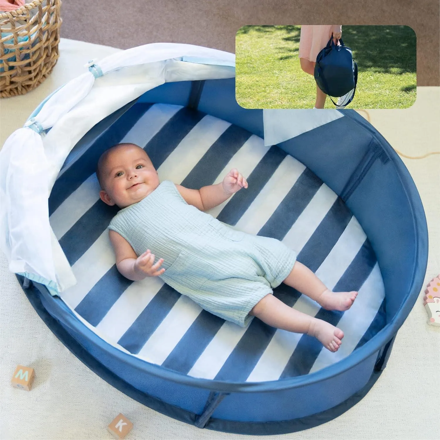 Babymoov Babyni Playpen, Activity Gym & Napper with Pop-Up System and UPF 50  Protection - Navy