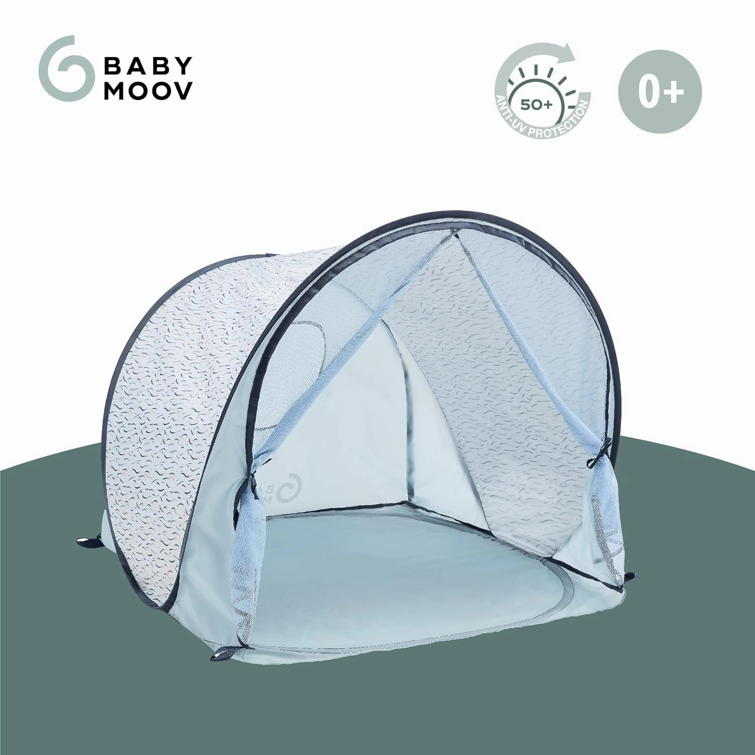 Babymoov Anti-UV Baby & Toddler Beach Tent UPF 50  Sun Protection with Pop Up System for Easy Use & Transport, Blue Waves (Summer 2025 Edition)