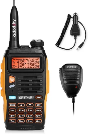 BAOFENG GT-3 Mark-II Two Way Radio, Rechargeable Dual Band Walkie Talkie, Chipsets Upgraded, Remote Speaker and Car Charger