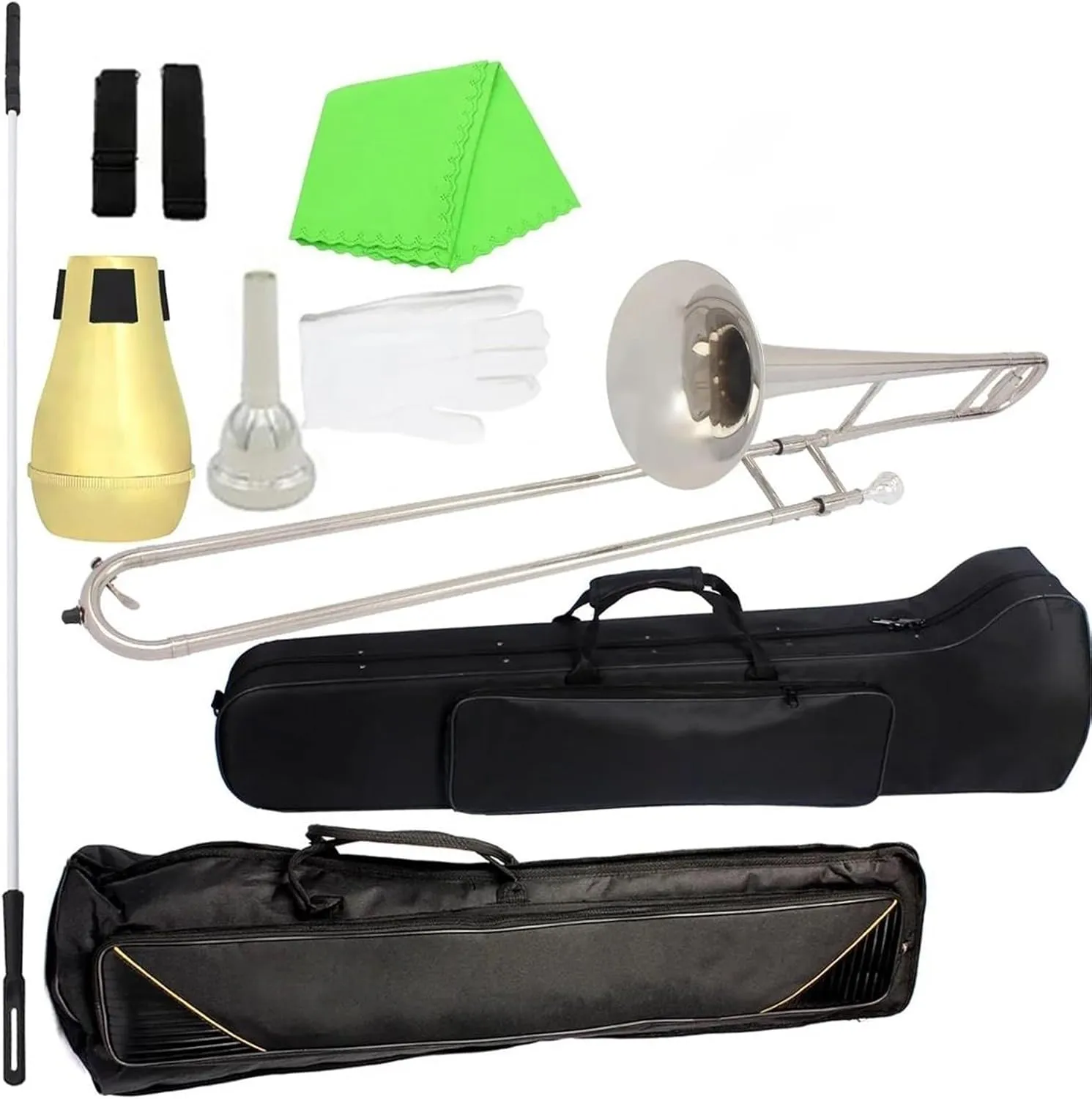 Bb Lacquer Silver Trombone Brass Alto Set With Storage Bag Mute Rod Accessories(Trombone set)