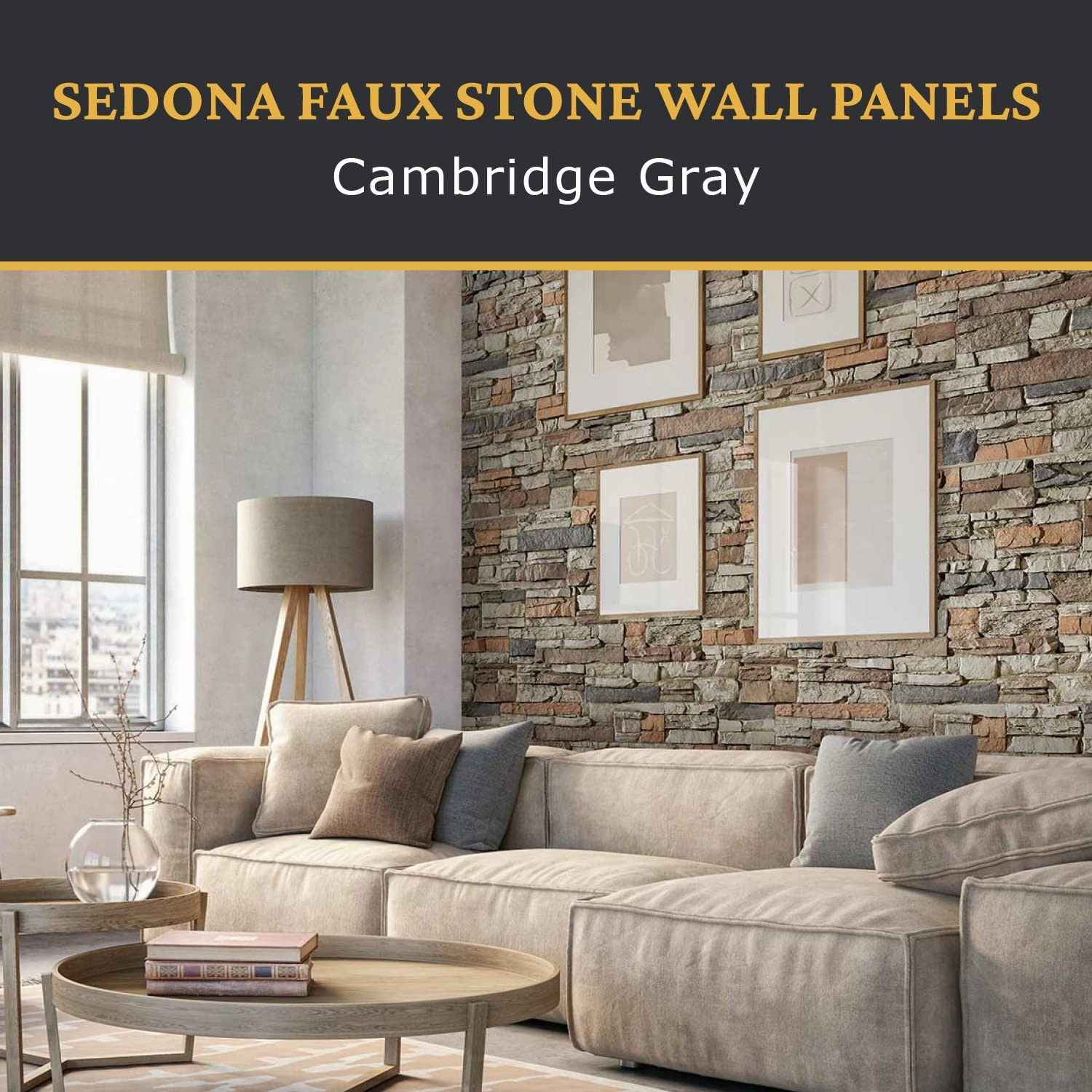 Beams Sedona Faux Stone Panels - Cambridge Gray - 1-Pack - Each Panel is 24 inch High x 48 inch Wide x 1 5/8 inch Thick - Ultra Realistic Looking Wall Panels