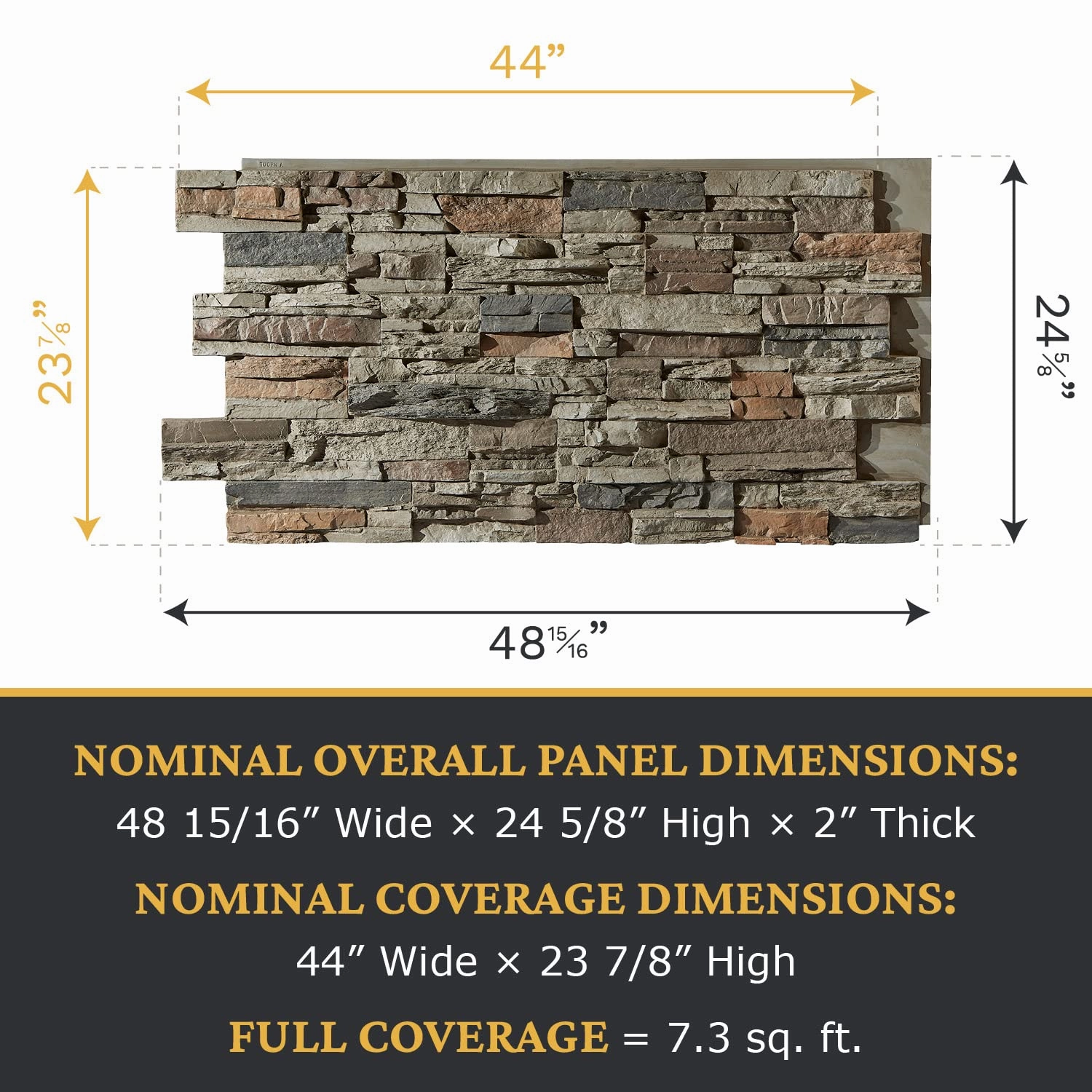 Beams Sedona Faux Stone Panels - Cambridge Gray - 1-Pack - Each Panel is 24 inch High x 48 inch Wide x 1 5/8 inch Thick - Ultra Realistic Looking Wall Panels