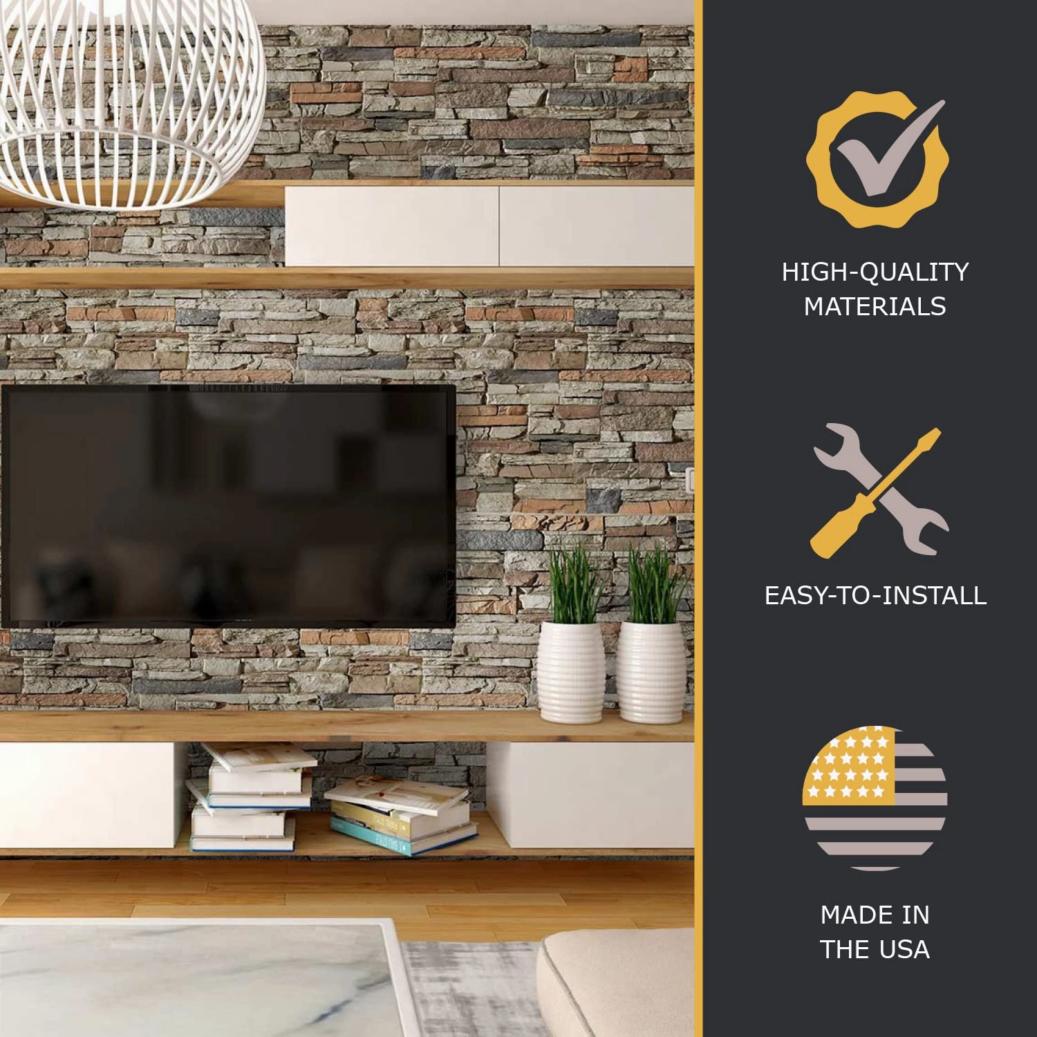 Beams Sedona Faux Stone Panels - Cambridge Gray - 1-Pack - Each Panel is 24 inch High x 48 inch Wide x 1 5/8 inch Thick - Ultra Realistic Looking Wall Panels