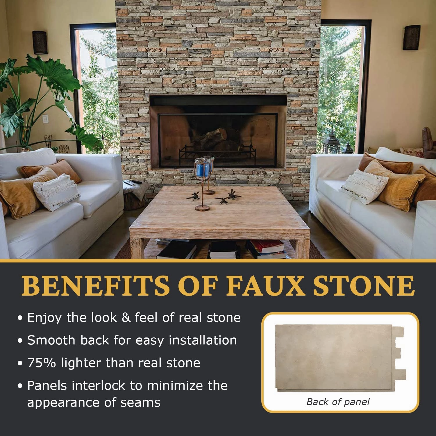 Beams Sedona Faux Stone Panels - Cambridge Gray - 1-Pack - Each Panel is 24 inch High x 48 inch Wide x 1 5/8 inch Thick - Ultra Realistic Looking Wall Panels
