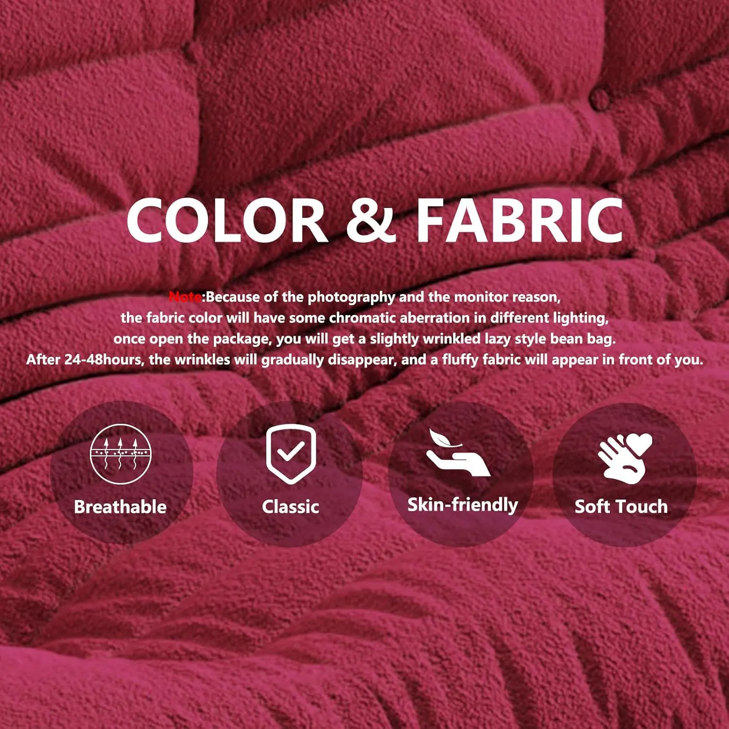 Bean Bag Chairs for Adults, Memory Foam Couch Single Sofa Chair, Soft Teddy Material Cozy Comfy Reading Nook Chairs, Floor Chair for Living Room Bedroom Office (Burgundy)