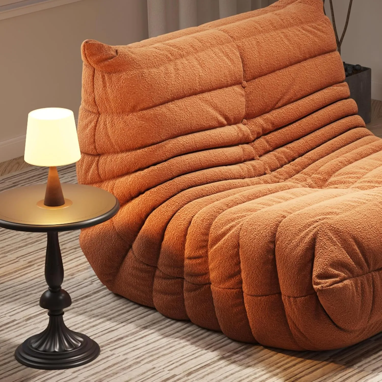 Bean Bag Chairs for Adults, Memory Foam Couch Single Sofa Chair, Soft Teddy Material Cozy Comfy Reading Nook Chairs, Floor Chair for Living Room Bedroom Office (Orange)
