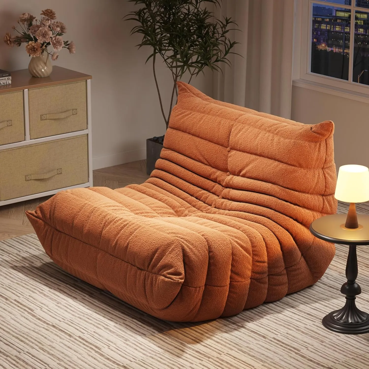 Bean Bag Chairs for Adults, Memory Foam Couch Single Sofa Chair, Soft Teddy Material Cozy Comfy Reading Nook Chairs, Floor Chair for Living Room Bedroom Office (Orange)