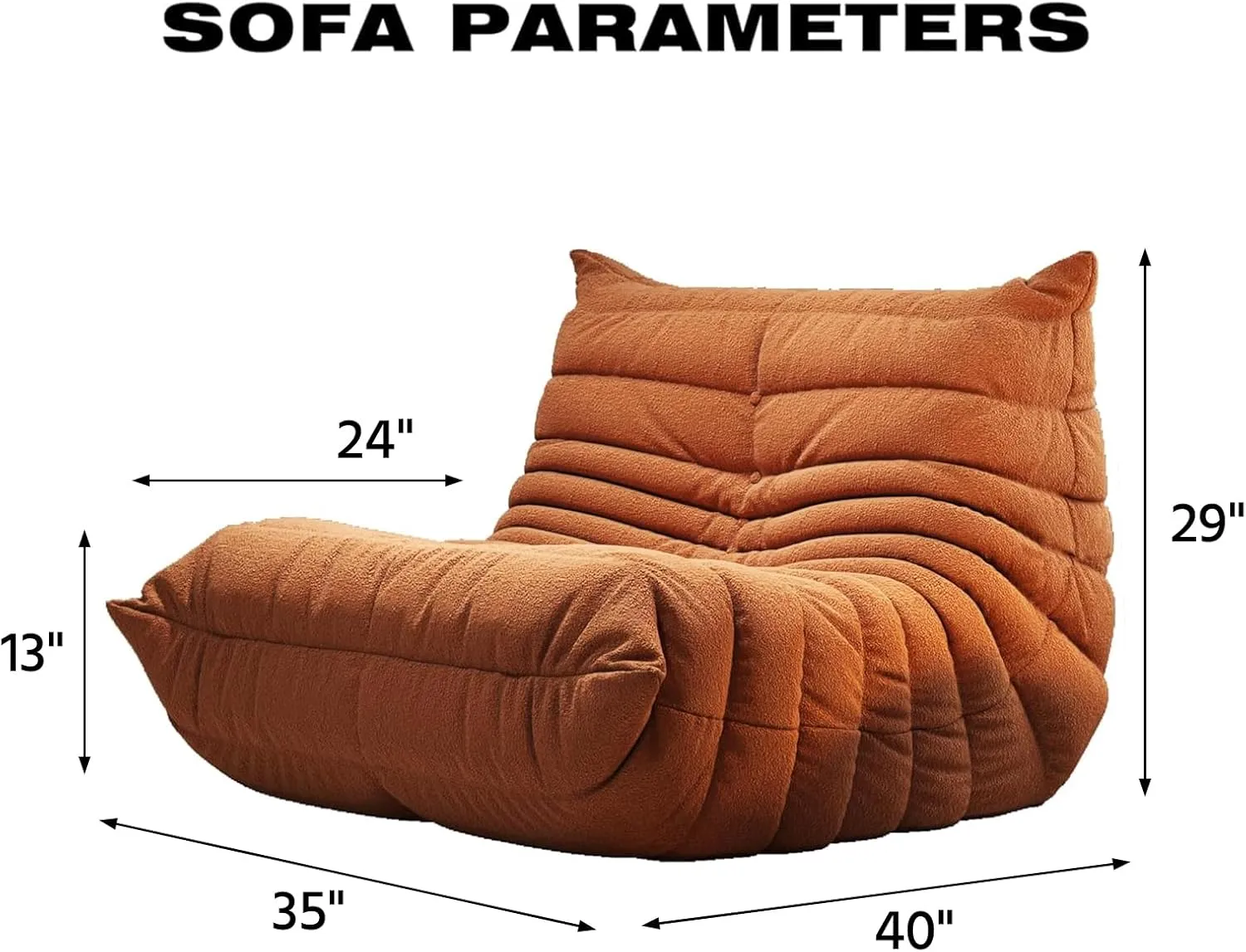 Bean Bag Chairs for Adults, Memory Foam Couch Single Sofa Chair, Soft Teddy Material Cozy Comfy Reading Nook Chairs, Floor Chair for Living Room Bedroom Office (Orange)