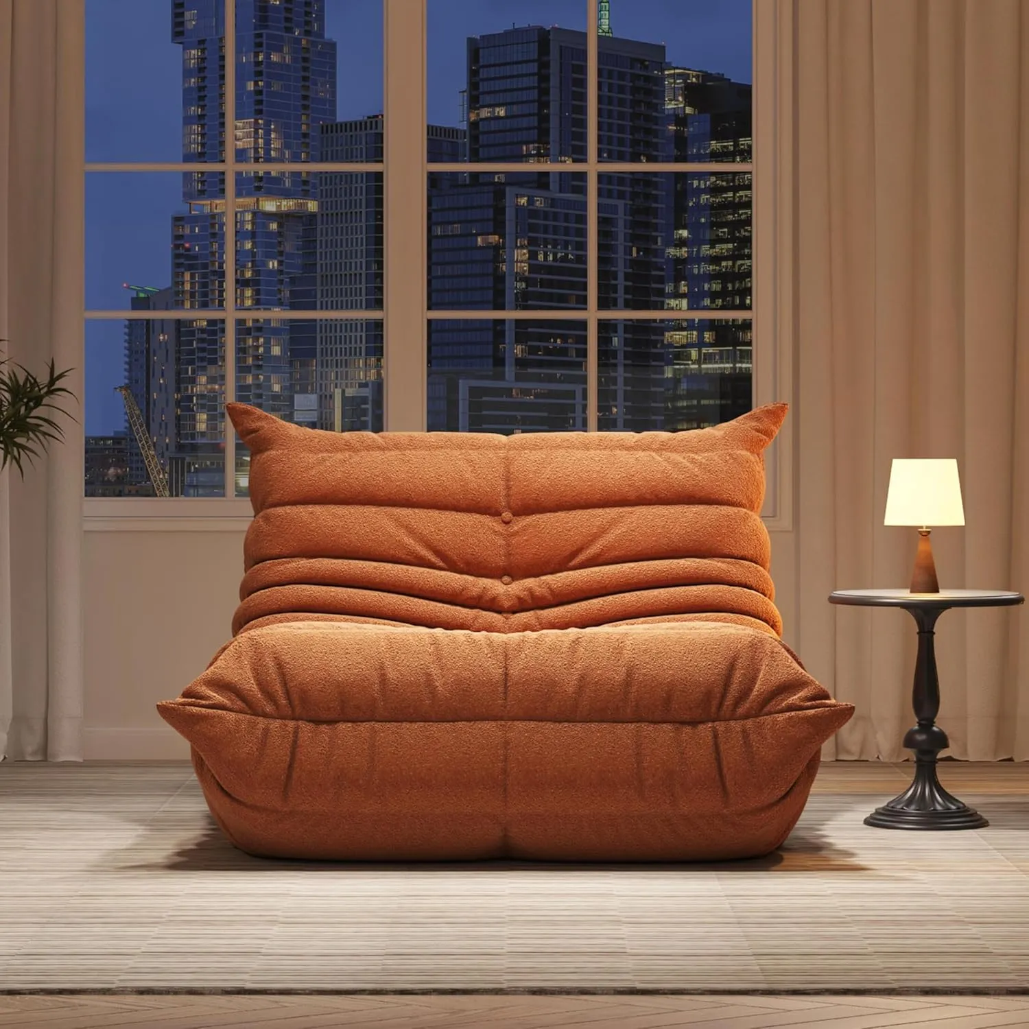 Bean Bag Chairs for Adults, Memory Foam Couch Single Sofa Chair, Soft Teddy Material Cozy Comfy Reading Nook Chairs, Floor Chair for Living Room Bedroom Office (Orange)
