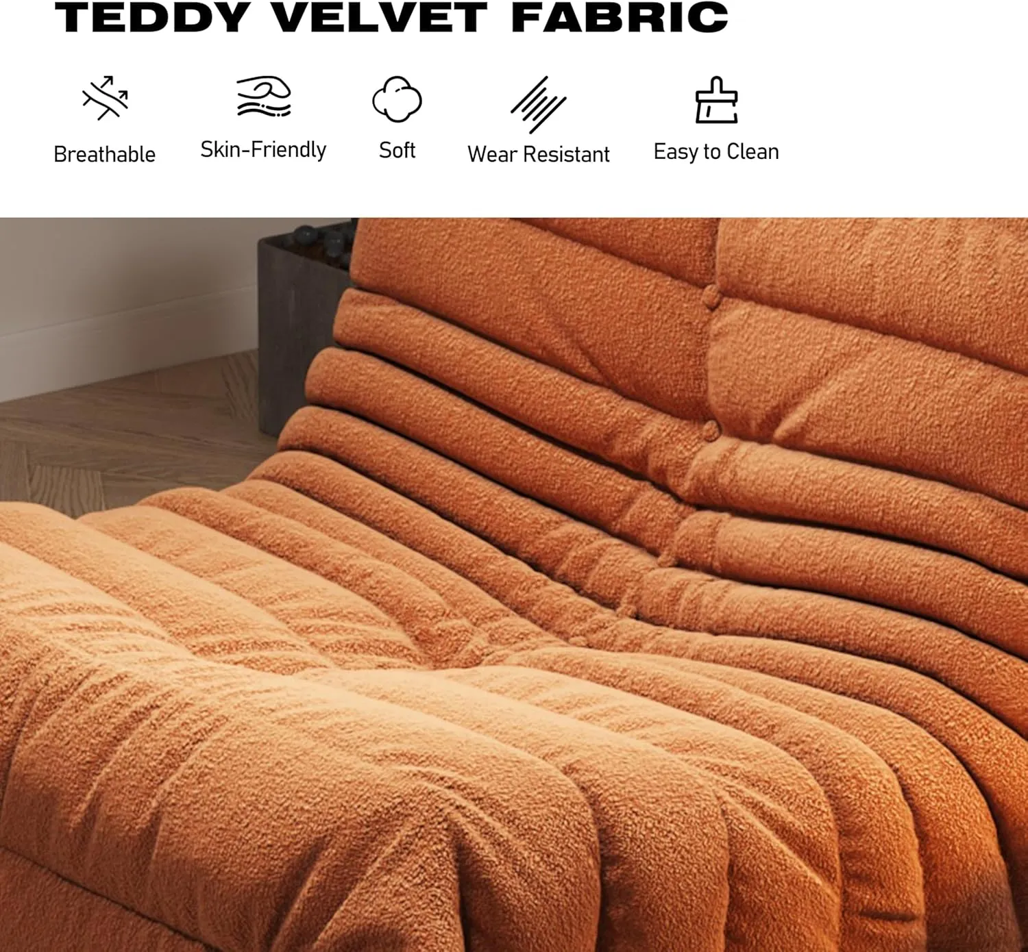 Bean Bag Chairs for Adults, Memory Foam Couch Single Sofa Chair, Soft Teddy Material Cozy Comfy Reading Nook Chairs, Floor Chair for Living Room Bedroom Office (Orange)