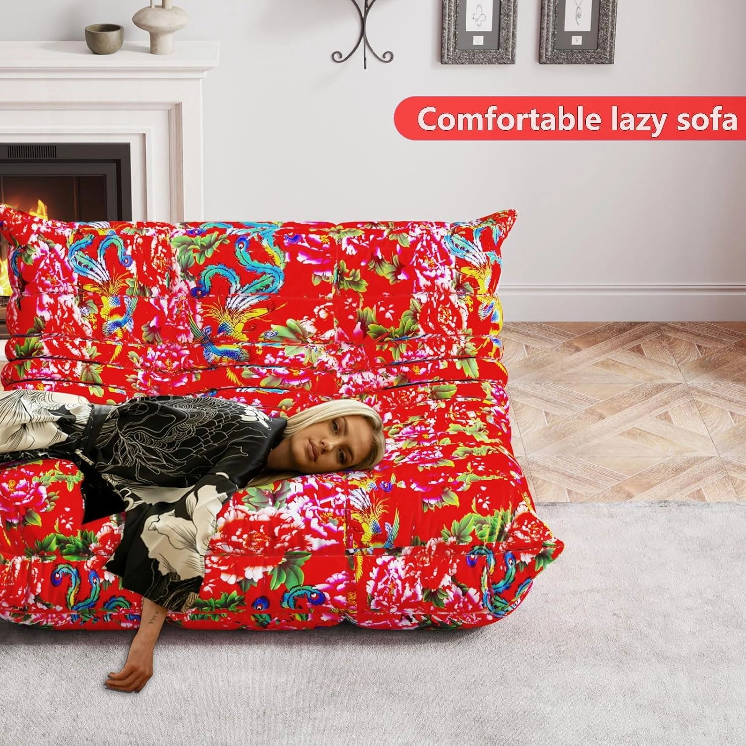 Bean Bag Chairs for Adults, Memory Foam Couch Single Sofa Chair, Soft Teddy Material Cozy Comfy Reading Nook Chairs, Floor Chair for Living Room Bedroom Office