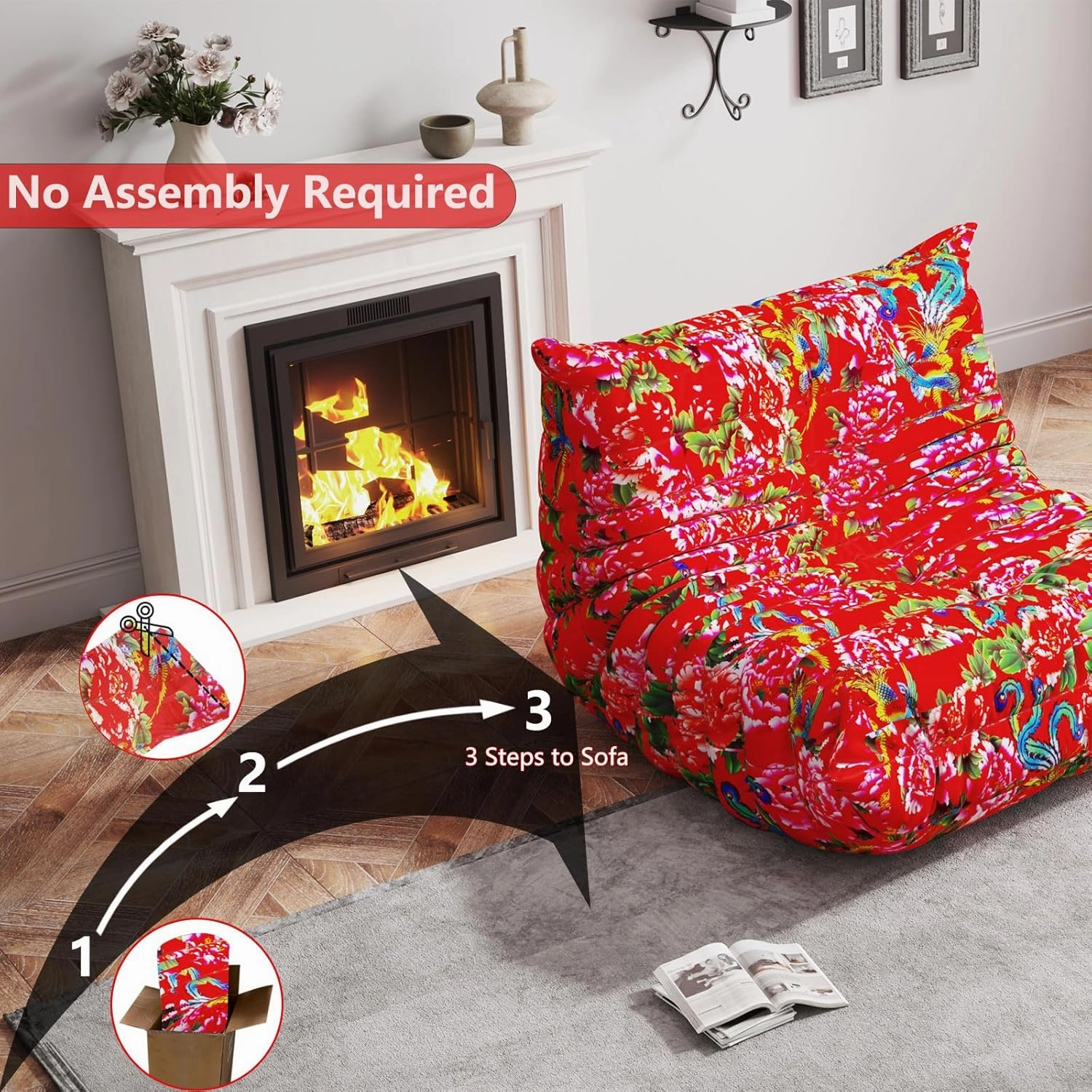 Bean Bag Chairs for Adults, Memory Foam Couch Single Sofa Chair, Soft Teddy Material Cozy Comfy Reading Nook Chairs, Floor Chair for Living Room Bedroom Office