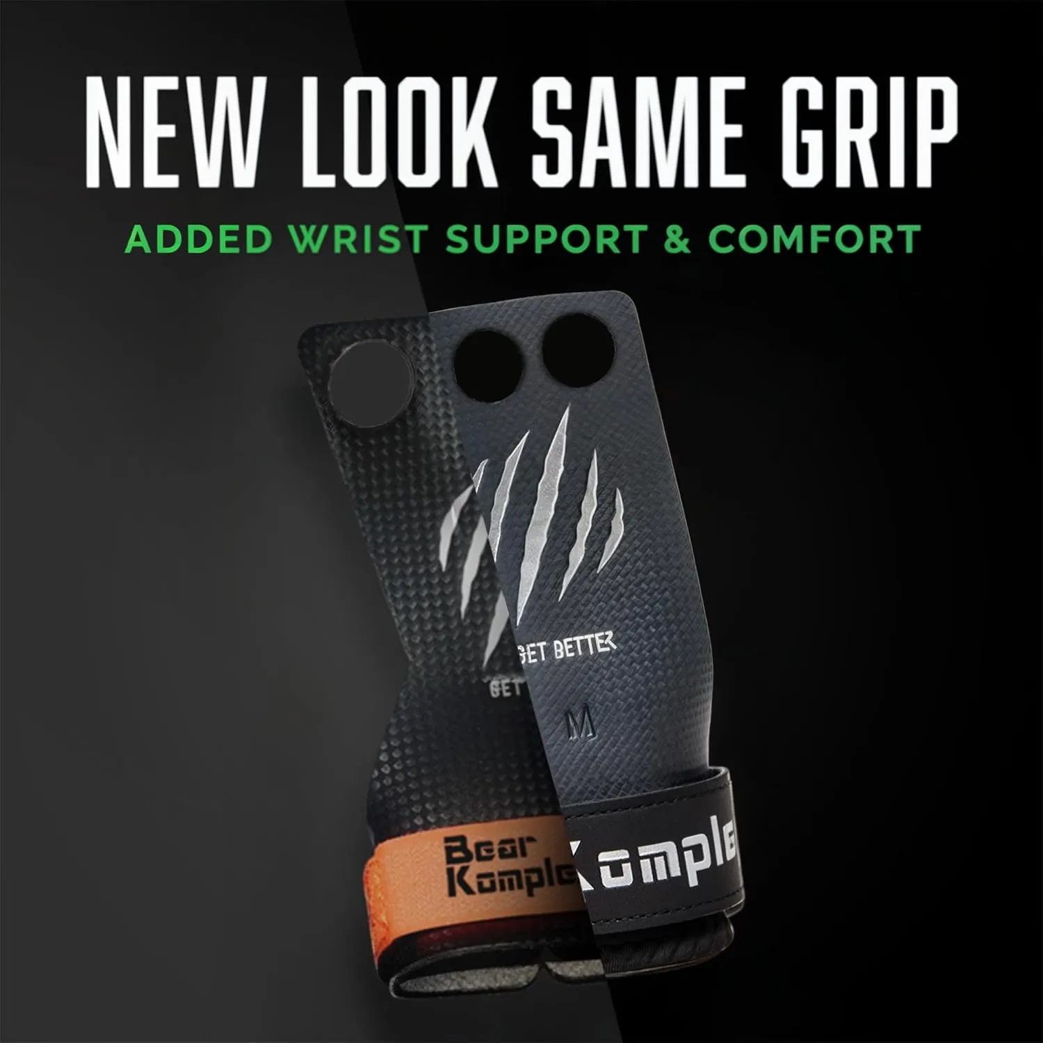 Bear KompleX 2-3 Hole Carbon Hand Grips for Weight Lifting, Cross Training and Gymnastics, Durable Workout Grips with Wrist Wraps, Comfortable Lifting Straps & Workout For Gymnastic Bars