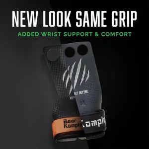 Bear KompleX 2-3 Hole Carbon Hand Grips for Weight Lifting, Cross Training and Gymnastics, Durable Workout Grips with Wrist Wraps, Comfortable Lifting Straps & Workout For Gymnastic Bars