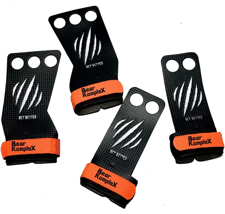 Bear KompleX 2-3 Hole Carbon Hand Grips for Weight Lifting, Cross Training and Gymnastics, Durable Workout Grips with Wrist Wraps, Comfortable Lifting Straps & Workout For Gymnastic Bars