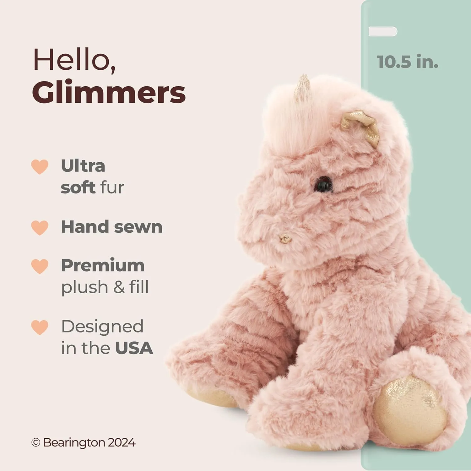 Bearington Glimmers The Plush Unicorn, 10.5 Inch Pink Stuffed Animal