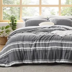 Bedsure Boho Comforter Set Queen - Dark Grey Jacquard Bedding Queen Size, 3 Pieces Farmhouse Shabby Chic Embroidery Bed Set, Soft Fluffy Tufted Striped Comforter for All Seasons