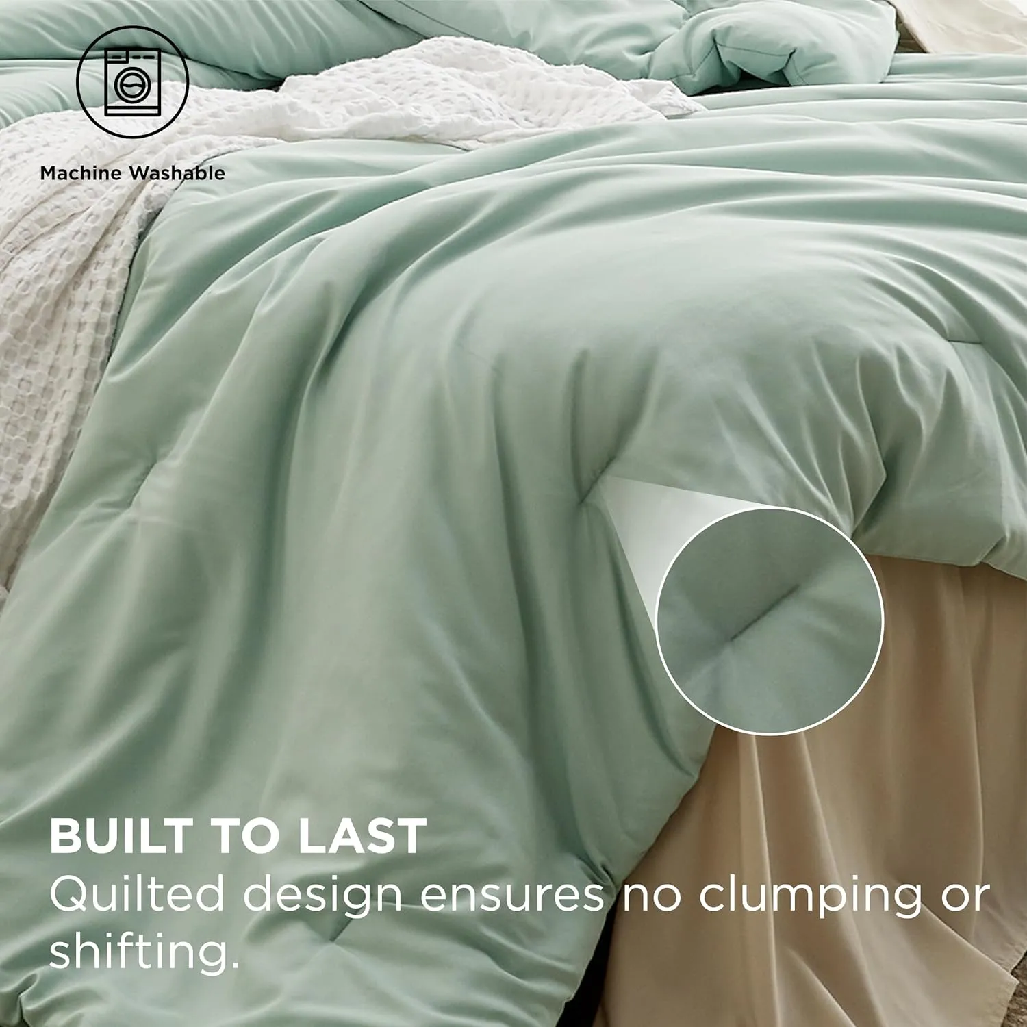 Bedsure Queen Comforter Set - 7 Pieces Sage Green Queen Bedding Set for All Seasons, Boho Contrasting Design Bed in a Bag with Comforter, Sheets, Pillowcases & Shams