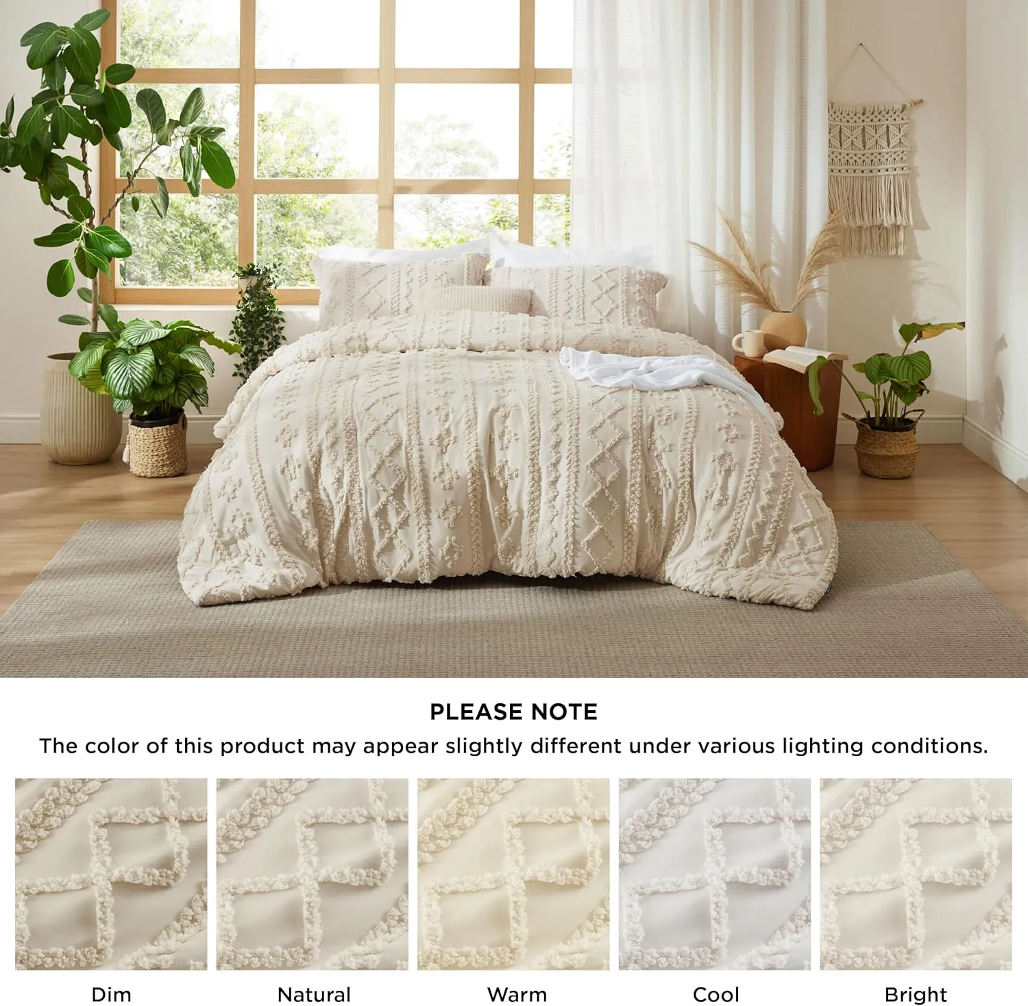 Bedsure Tufted Boho Comforter Set Queen Size - Beige Boho Bed Set, GentleSoft™ 3 Pieces Farmhouse Shabby Chic Embroidery Bedding, Gifts for Woman, Soft Jacquard Queen Comforter for All Seasons