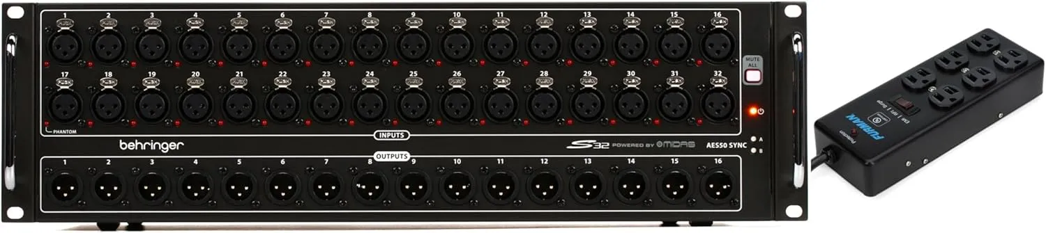 Behringer S32 32-input / 16-output Digital Stage Box and SS-6B 6-outlet Surge Suppressor Strip