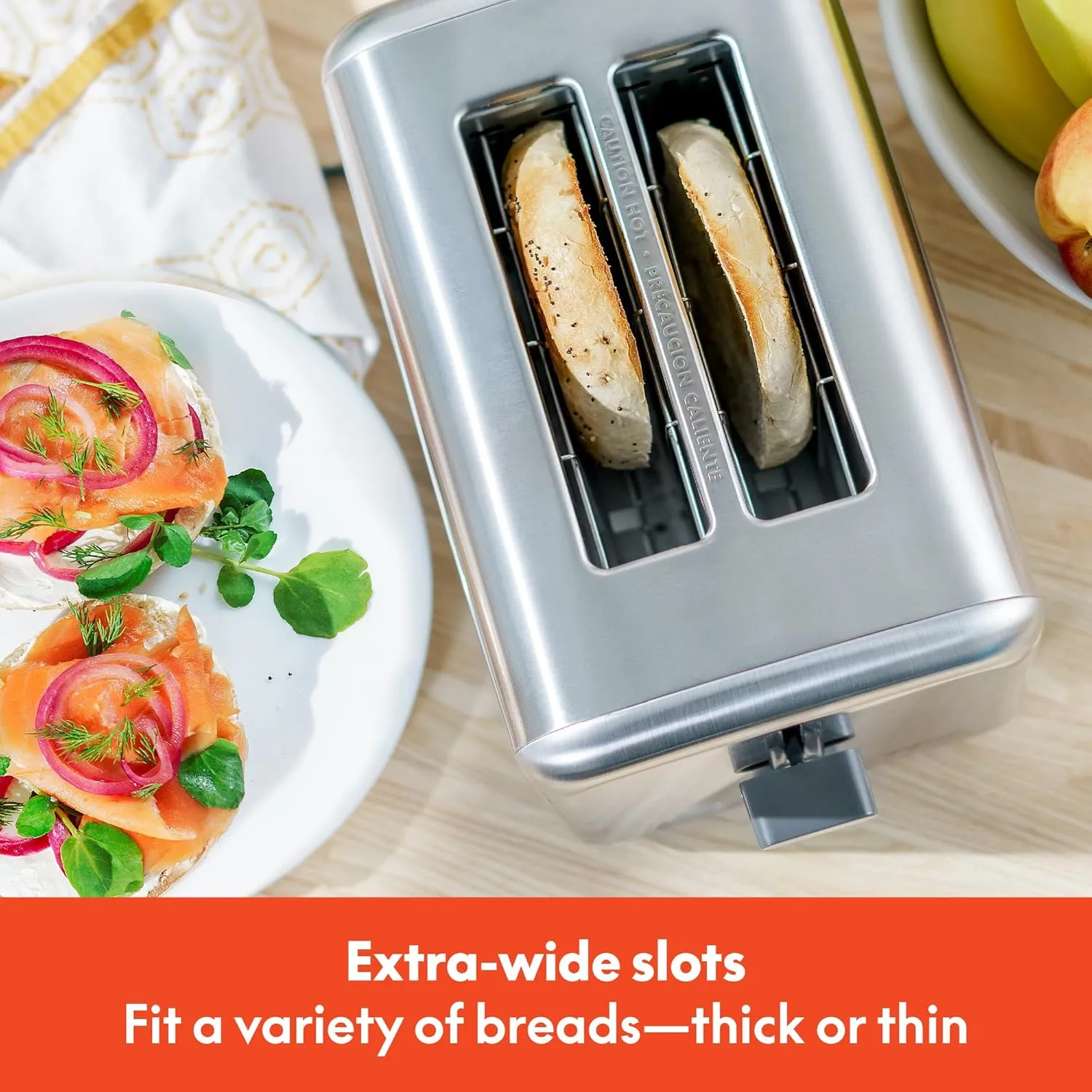 bella Stainless Steel 2 Slice Toaster with Extra Wide Slots & Removable Crumb Tray, 6 Browning Options, Auto Shut Off & Reheat Function, Toast Bread, Bagel & Waffle