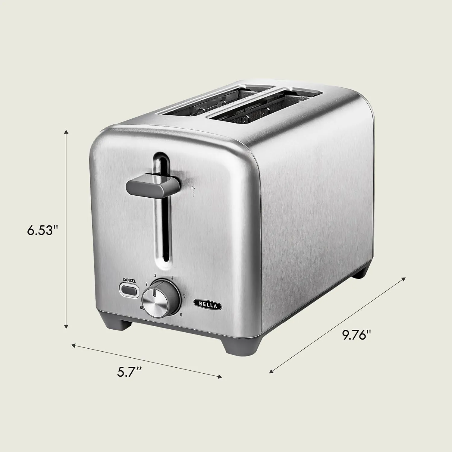 bella Stainless Steel 2 Slice Toaster with Extra Wide Slots & Removable Crumb Tray, 6 Browning Options, Auto Shut Off & Reheat Function, Toast Bread, Bagel & Waffle