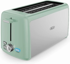 BELLA 4 Slice Toaster, Long Slot & Removable Crumb Tray, 7 Shading Options with Auto Shut Off, Cancel & Reheat Button, Toast Bread & Bagel, Stainless Steel & Sage
