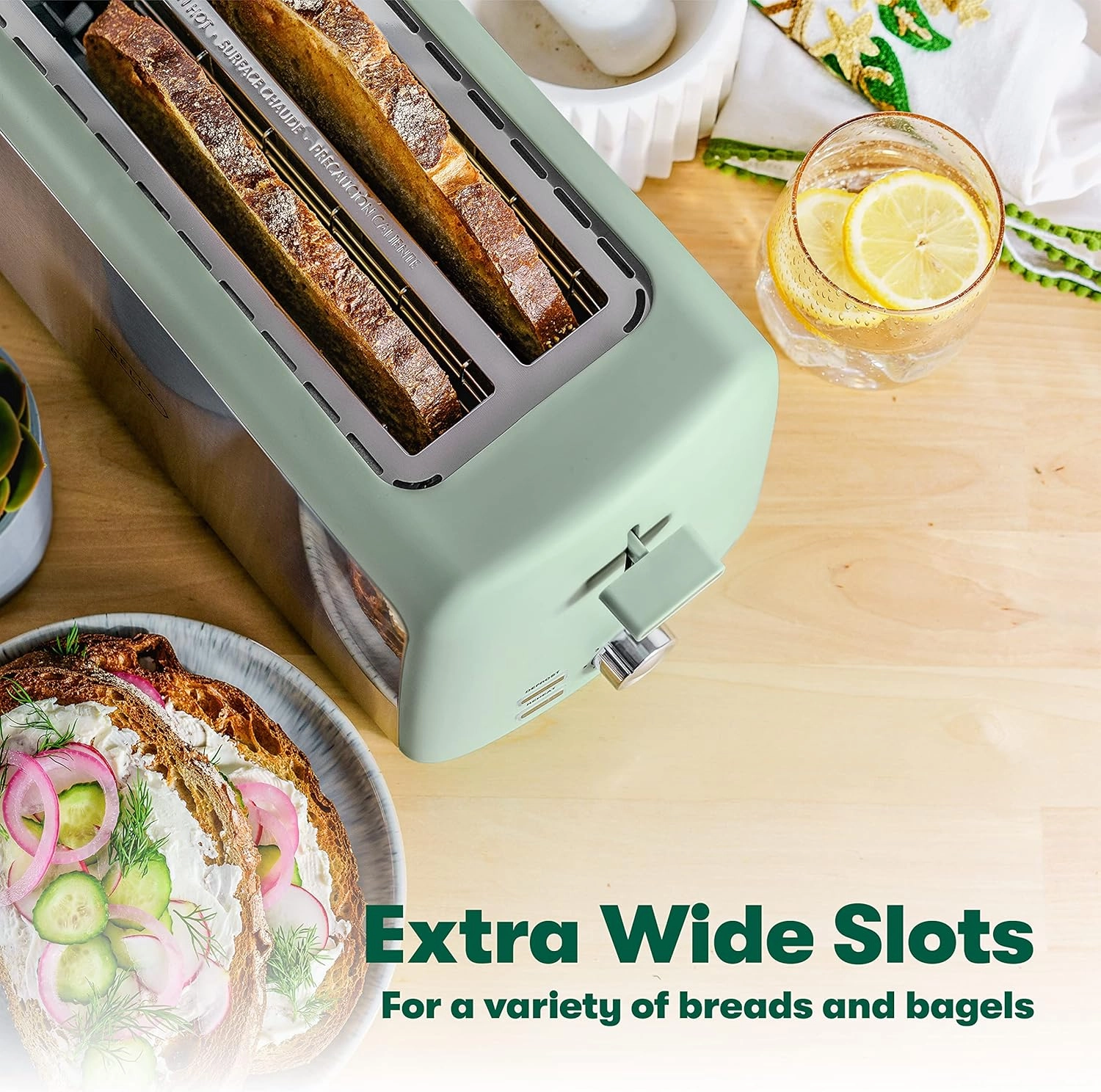BELLA 4 Slice Toaster, Long Slot & Removable Crumb Tray, 7 Shading Options with Auto Shut Off, Cancel & Reheat Button, Toast Bread & Bagel, Stainless Steel & Sage