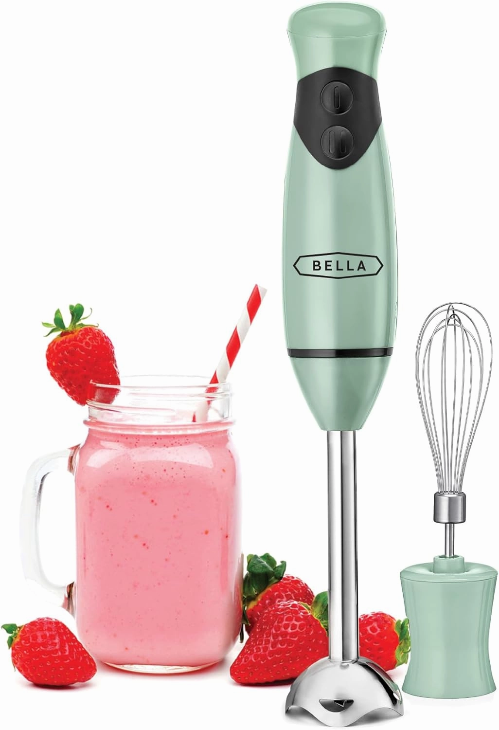bella Immersion Blender, Portable Mixer and Emulsifier with Whisk Attachment, 2 Speed, Electric Handheld Juicer, Shakes, Baby Food and Smoothie Maker, Stainless Steel, BPA Free, 250 Watt, Sage