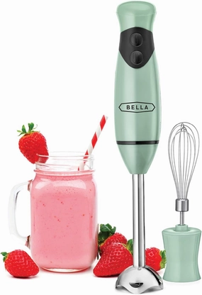 bella Immersion Blender, Portable Mixer and Emulsifier with Whisk Attachment, 2 Speed, Electric Handheld Juicer, Shakes, Baby Food and Smoothie Maker, Stainless Steel, BPA Free, 250 Watt, Sage