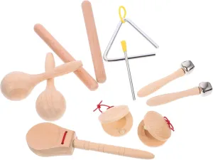 BESPORTBLE 1 Set Wooden Percussion Instrument Music for Includes Rhythm Sticks Maracas and Bell for Indoor and Learning Activities