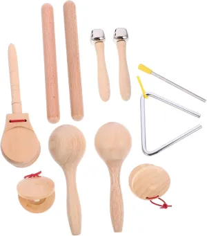 BESPORTBLE 1 Set Wooden Percussion Instruments for Educational Music Includes Bell Castanet Rhythm Bells for Preschool Learning and Fine Motor Skills Development
