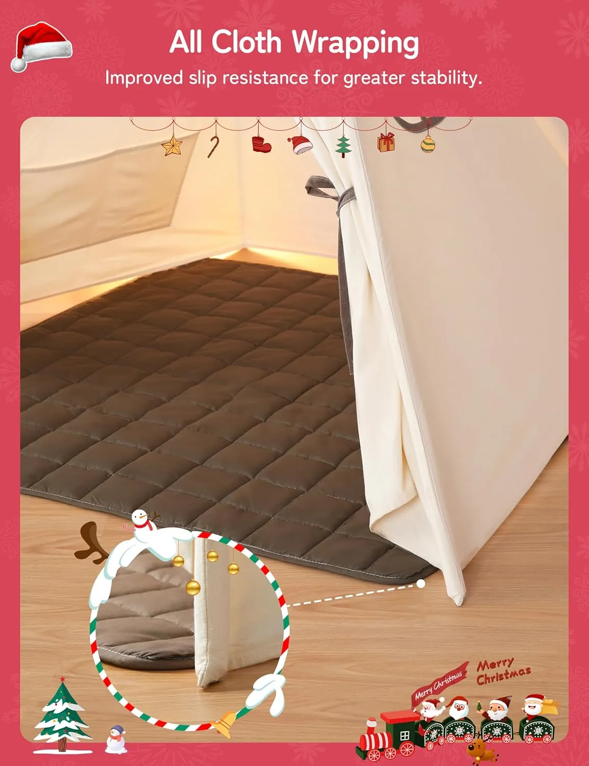besrey Kids Tent, Teepee Play Tent with Lights and Padded Mat, Portable Cotton Tipi for Indoor Reading and Playtime