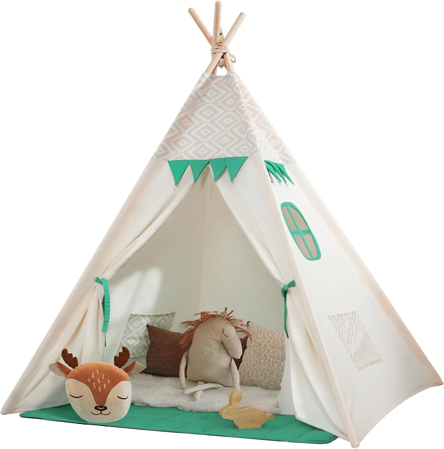 besrey Teepee Tent for Kids with Padded Mat & Light, Kids Tents Indoor Playhouse, Large Tipi Tent, Christmas Play Tent for Toddler Boys Girls, Foldable Portable Toddler Reading Room