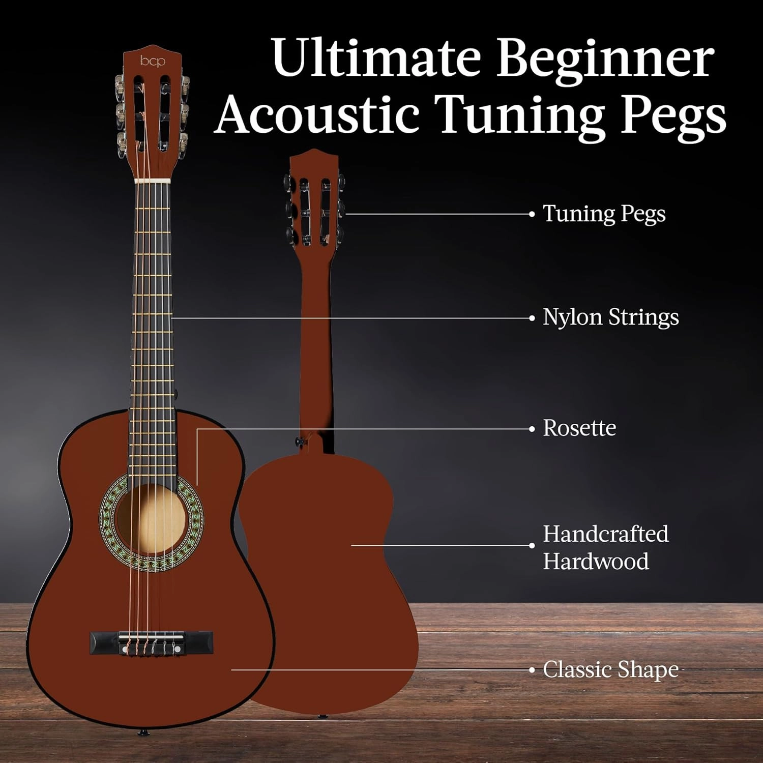 Best Choice Products 30in Kids Acoustic Guitar, All-in-One Beginner Starter Kit w/Strap, Case, Extra Strings, Rosette Inlay - Mahogany Stain